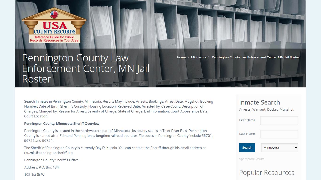 Pennington County Law Enforcement Center, MN Jail Roster ...